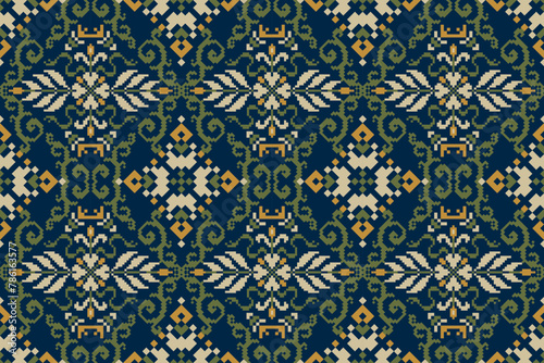 Knitted seamless pattern on navy blue background vector illustration