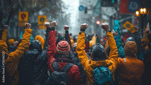 Protesters Unite in Snowy Urban Setting for Common Cause © kegfire