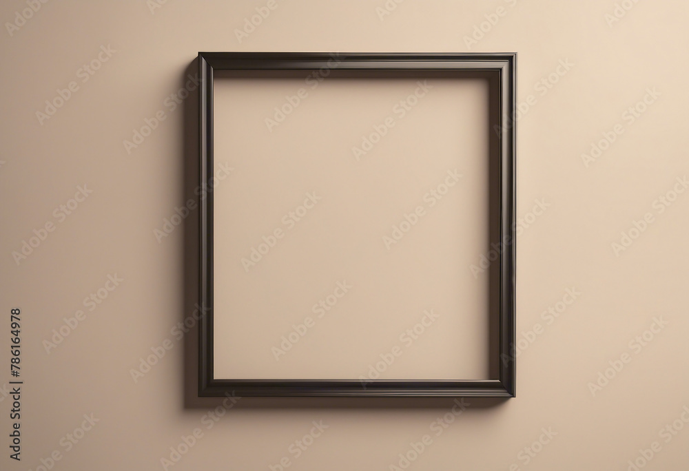 Square frame mockup close up on wall painted beige color 3d render Square frame mockup close up on wall painted beige color 3d render