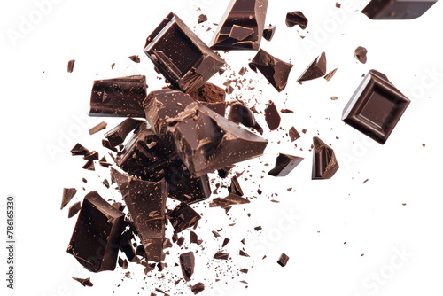 Chocolate bar piece explosion chunk candy broken, dark color, sweet
.isolated on white background