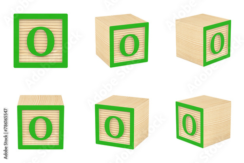 Wooden letters and numbers on transparent background. Letter blocks in vivid colours. 