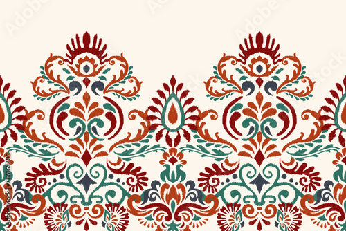 Damask Ikat floral pattern on white background vector illustration.	 photo