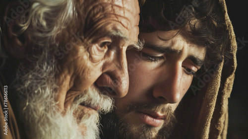 biblical theme. Portrait of old man and young man