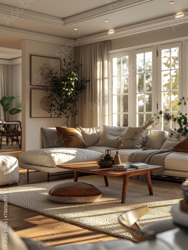 Modern elegance with this 3D-rendered living room.