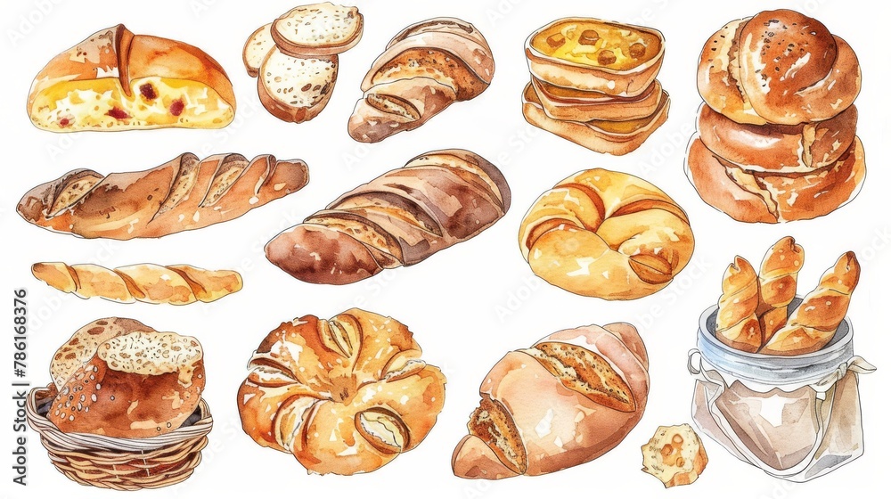 Bread and pastry watercolor set Bread and pastry watercolor set