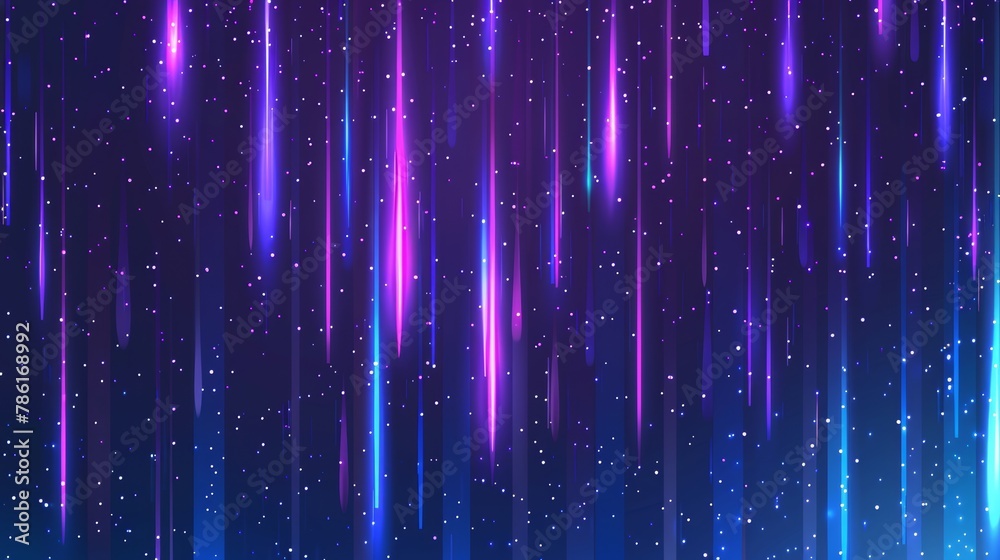Modern illustration of falling stars glowing on transparent background. Abstract shimmering and sparkling illumination pattern, tinsel curtain. Modern illustration of falling stars glowing on transparent background. Abstract shimmering and sparkling illumination pattern, tinsel curtain.