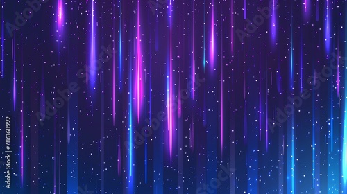 Modern illustration of falling stars glowing on transparent background. Abstract shimmering and sparkling illumination pattern, tinsel curtain.