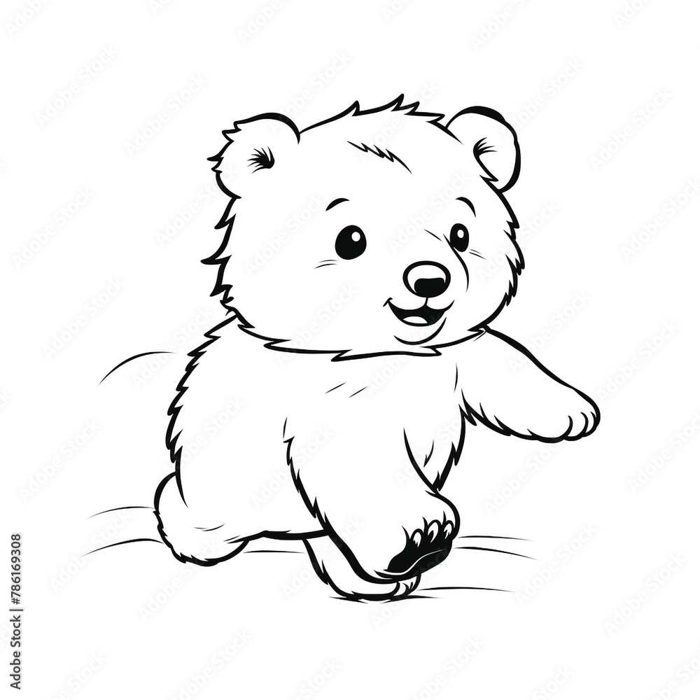 Obraz premium dynamic running teddy bear, Black and white, line drawing, white background сreated with Generative Ai