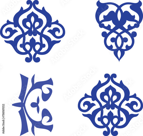  Islamic ornament vector set, persian motiff. Asian floral designs. Abstract Asian elements of the national pattern of the ancient nomads of the Kazakhs, Kyrgyz, Mongols, Tatars, Uzbeks, Tajiks. 