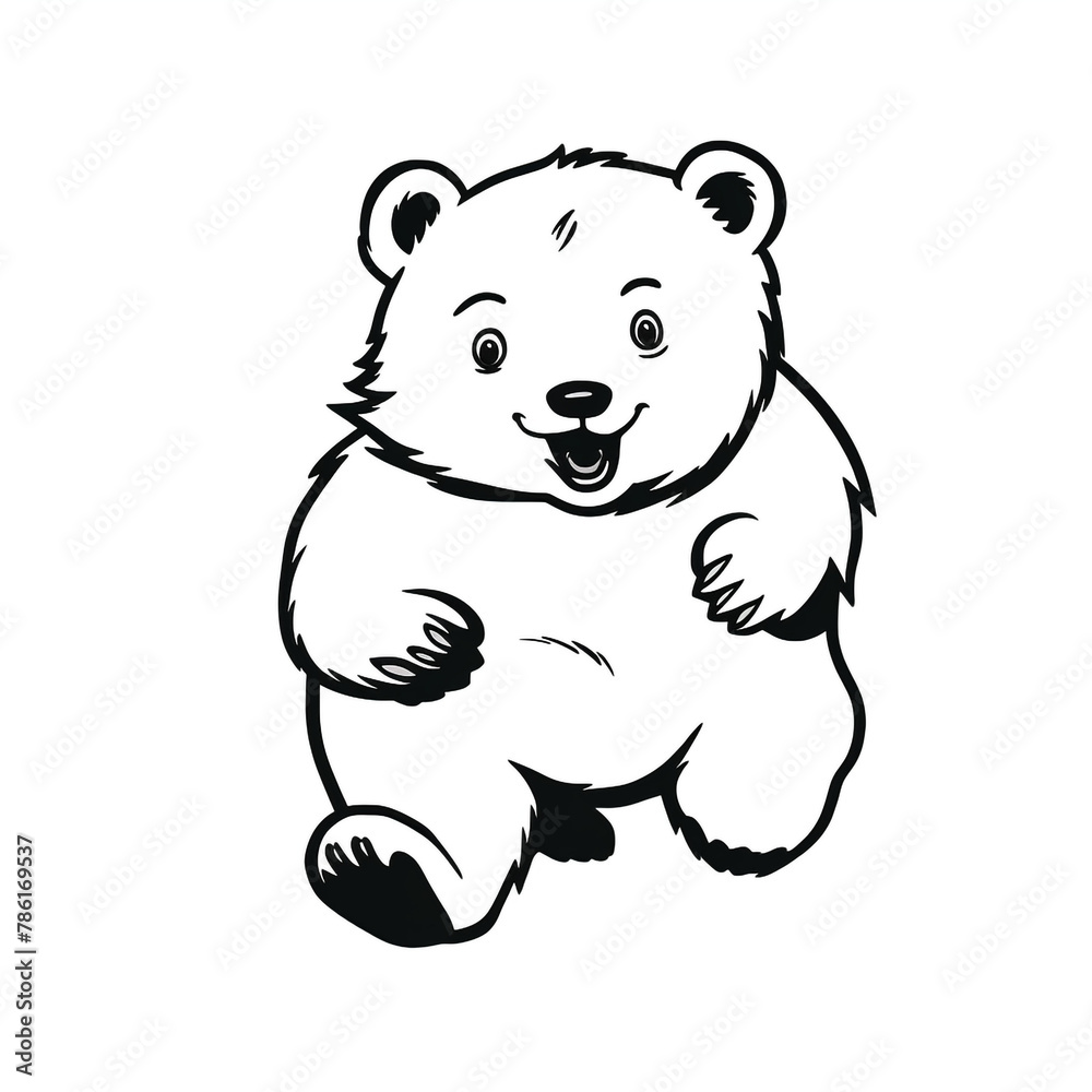 Fototapeta premium dynamic running teddy bear, Black and white, line drawing, white background сreated with Generative Ai
