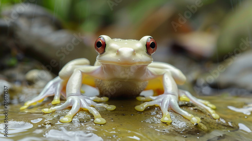 Close up portrait of an albino frog in the wild nature photo