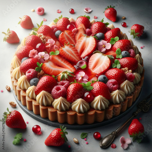 delicious fresh fruits tart with berries fruits