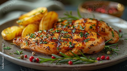 Chicken breast grilled with rosemary and vegetables