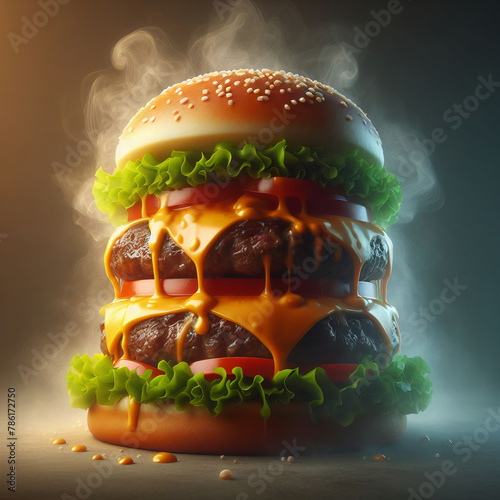 Big hamburger with lettuce, beef and cheese 