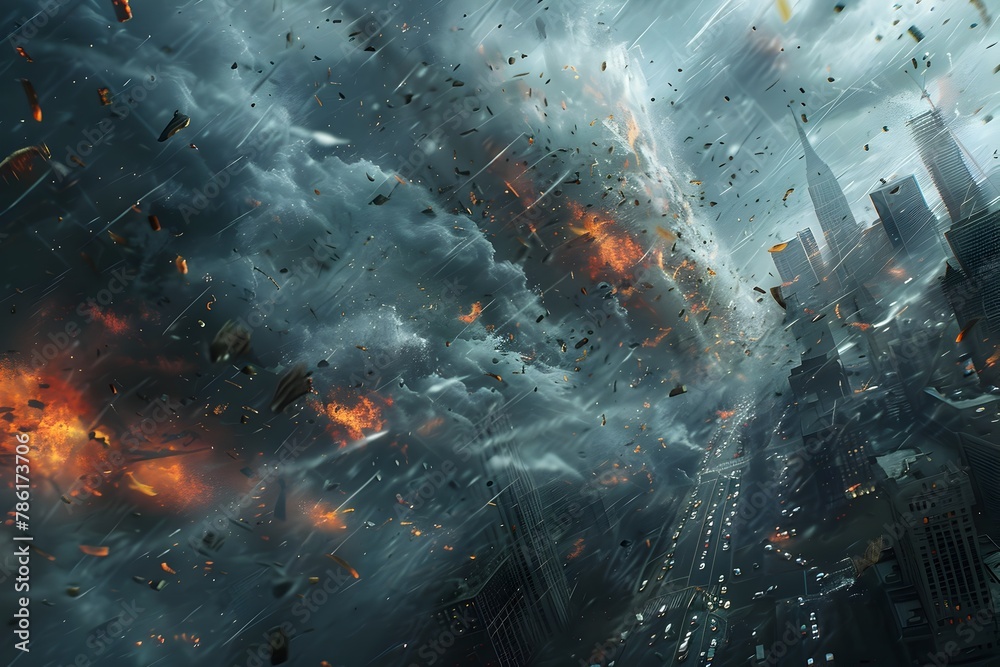 A Powerful Hurricane s Devastating Impact on an Urban Skyline Under Dark Stormy Skies A Powerful Hurricane s Devastating Impact on an Urban Skyline Under Dark Stormy Skies