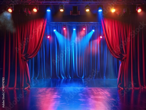 theater curtains open stage lights empty velvet