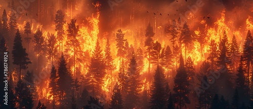 Raging Wildfire Engulfs Lush Forest Landscape Showcasing the Devastating Impact of Climate Change