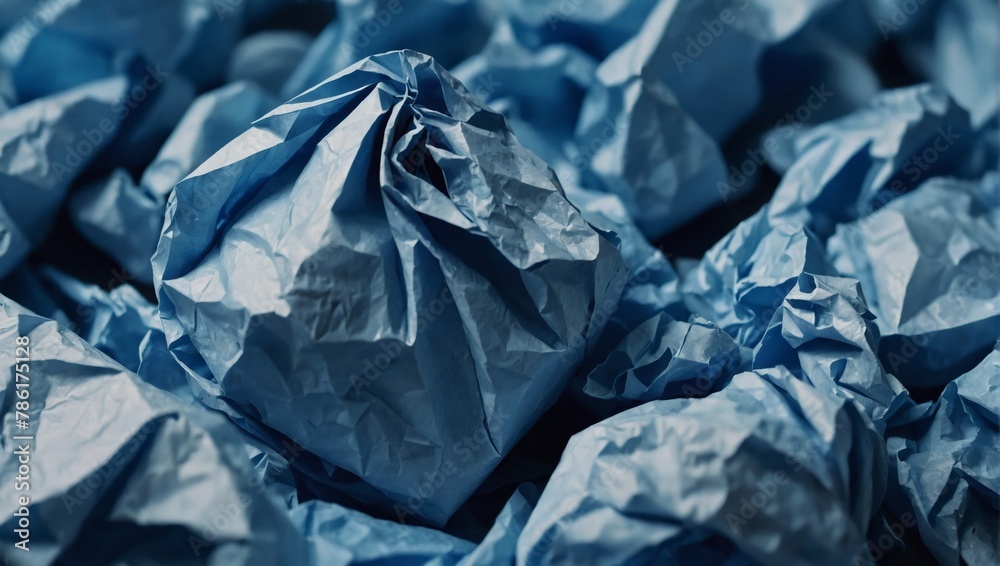 A detailed view of a blue crumpled paper. Perfect for office concepts. A detailed view of a blue crumpled paper. Perfect for office concepts.