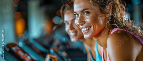 Two Motivated Friends Pushing Themselves on Treadmills in a Vibrant Gym Setting Highlighting the Benefits of Workout Buddies