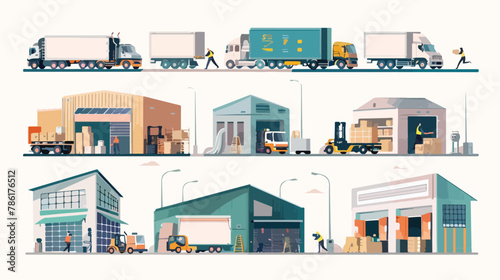 Logistics illustrations collection. Warehouse center