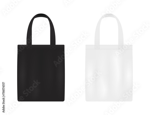 Canvas bag. fabric bag mockup. Fabric bag with handle. template of black and white cotton eco bag. Blank eco template, Bags mockup. Vector illustration