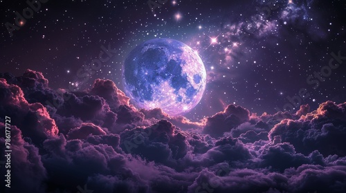 Enormous Purple Moon Illuminating Night Sky