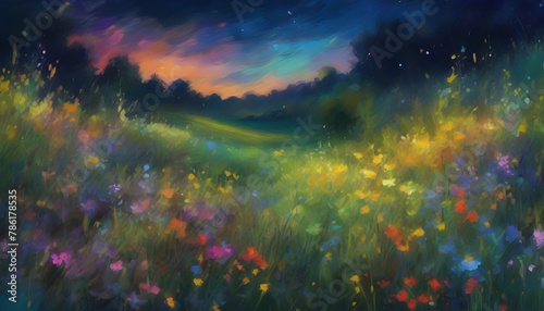 A tranquil wildflower meadow landscape. Abstract art. photo