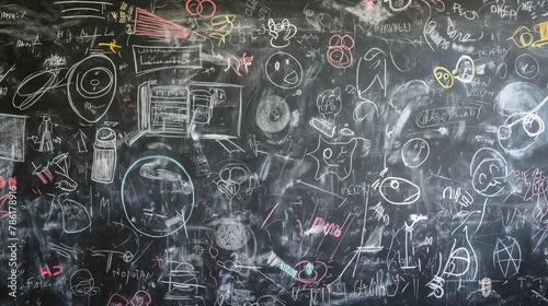 abstract background, chalk board full with children's doodle hand write, rebel grungy design, Generative Ai