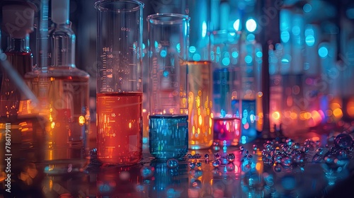 Abstract background of colorful chemical reactions in laboratory glassware