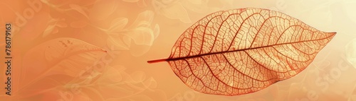 Minimal illustration of a leaf in stylized veins on a pale orange pastel background with text space on the left.