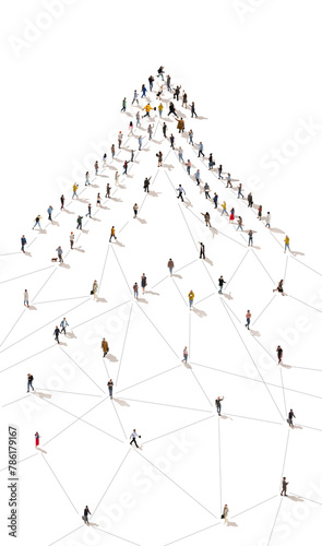 Fotografía Aerial view of people connected with line and forming arrow symbol, moving forward with determination and purpose