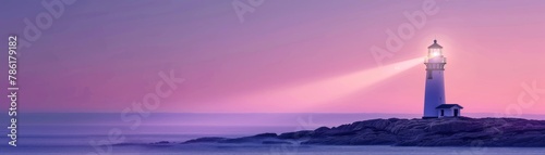 Lighthouse Beacon Illuminating Purple Twilight Seascape