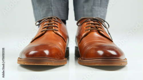 Businessman in leather shoes on white background 