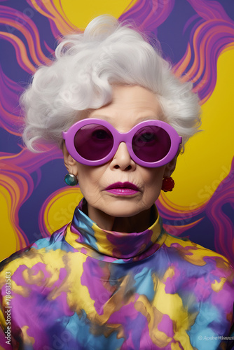 Elegant Senior Woman in Yellow and Purple
