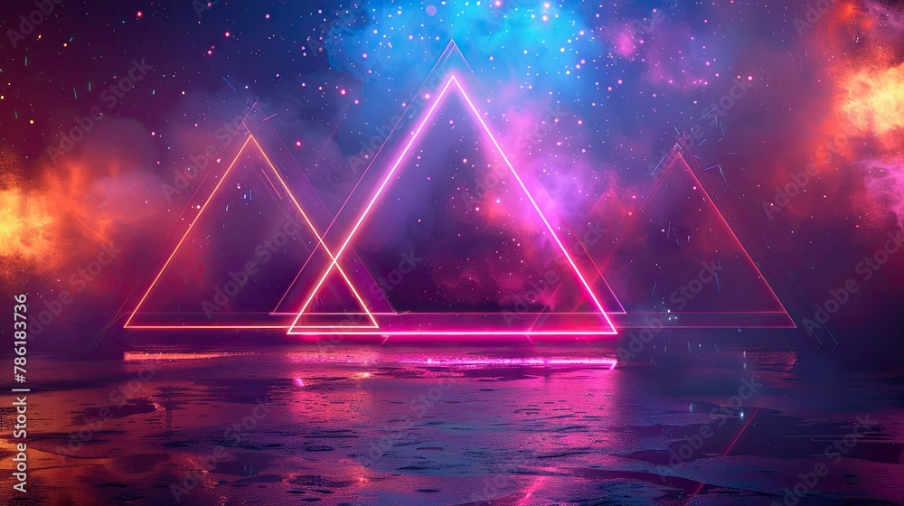 Abstract geometric shapes pulsating with neon lights and electronic energy Abstract geometric shapes pulsating with neon lights and electronic energy