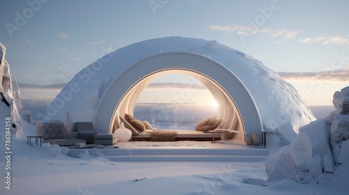 A photo of an Igloo Emphasizing Modern Arctic style