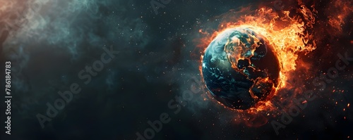 Apocalyptic Melting Earth with Europe in Flames Highlighting the Severe Consequences of Ignoring Climate Change photo