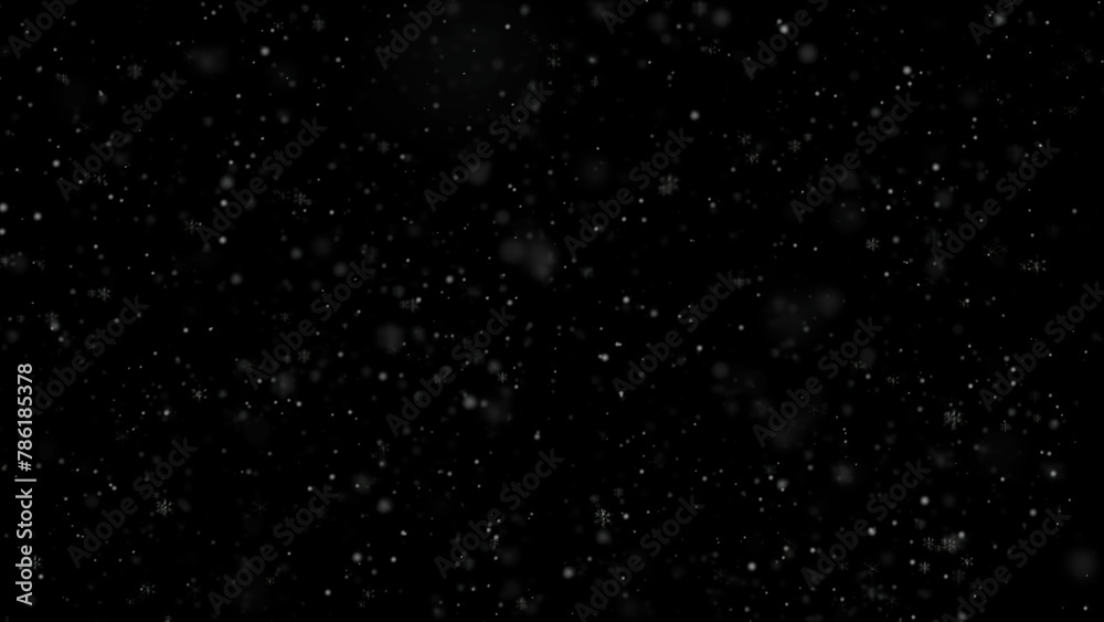 Snowfall Isolated Black Background White Snow Snowflakes Overly Texture