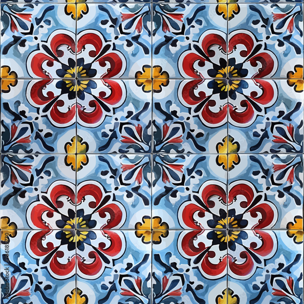 Old portuguese, italian, sicilian tile, flower tile