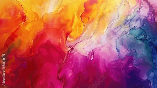 Abstract Oil Paintings Vibrant Alcohol Ink Texture and White Clouds Color