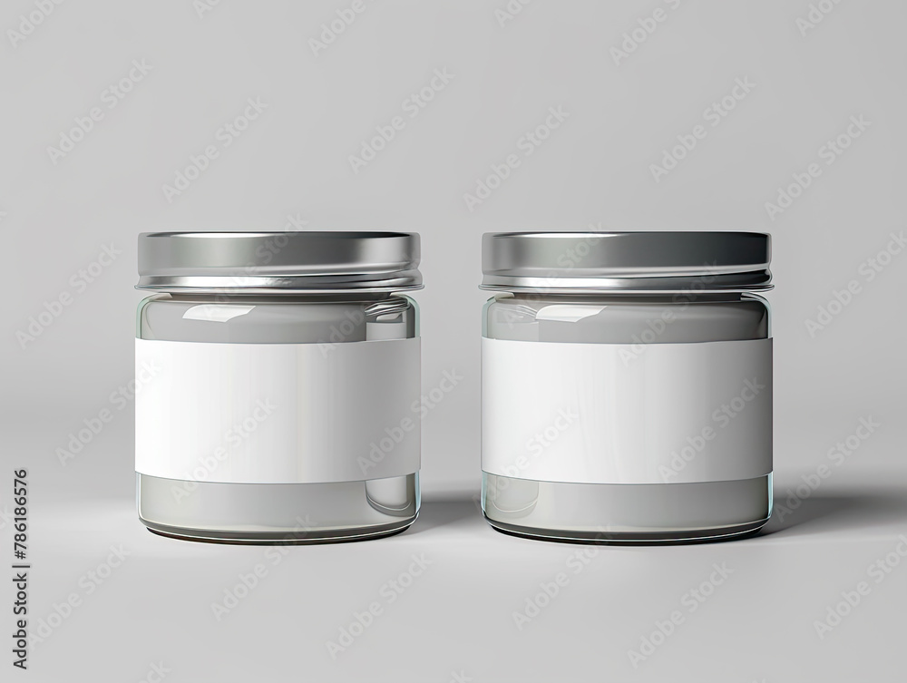 two silver container jars with blank labels for mockup two silver container jars with blank labels for mockup