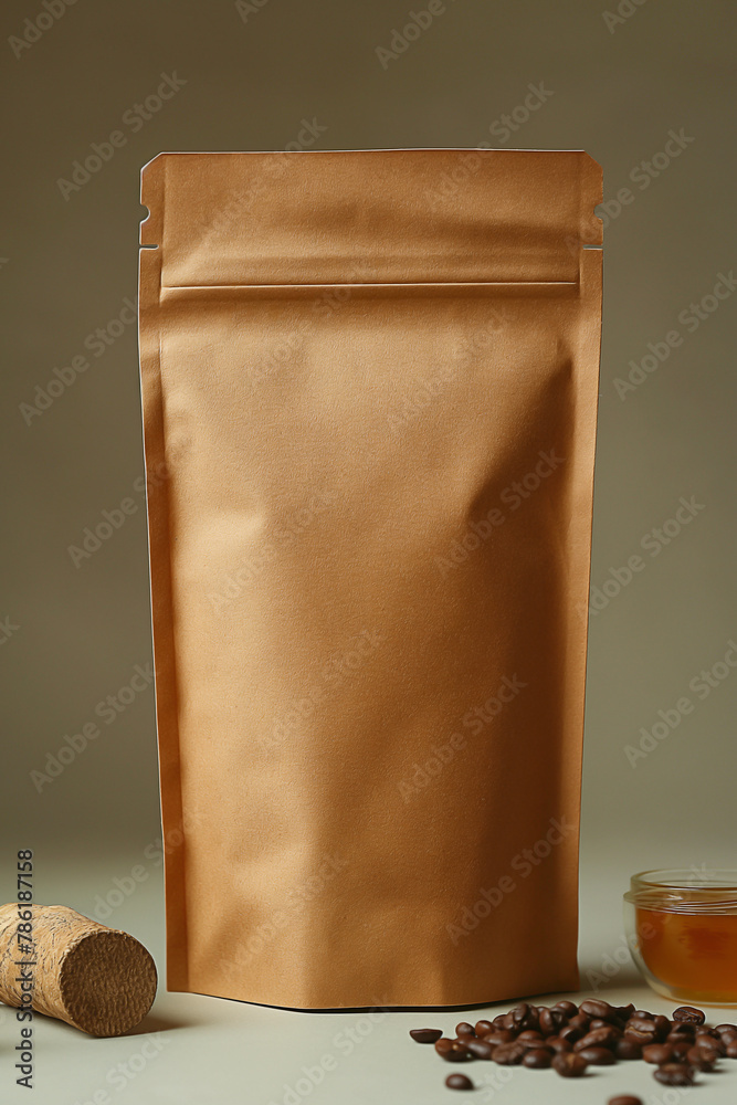 Simple plain brown kraft paper bag with nothing printed on a bag with space for adding label 