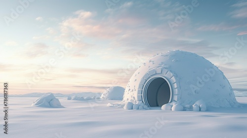 A photo of an Igloo with Minimal Arctic Aesthetic