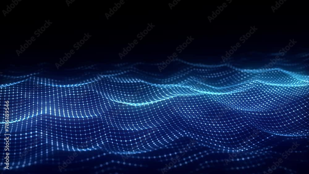 Blue wave with motion dots and lines. Abstract digital background. Concept connection big data. Futuristic technology backdrop. 3D rendering. Blue wave with motion dots and lines. Abstract digital background. Concept connection big data. Futuristic technology backdrop. 3D rendering.