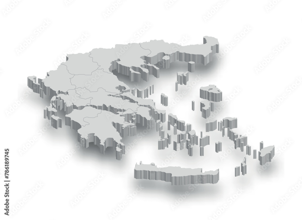 3d Greece white map with regions isolated