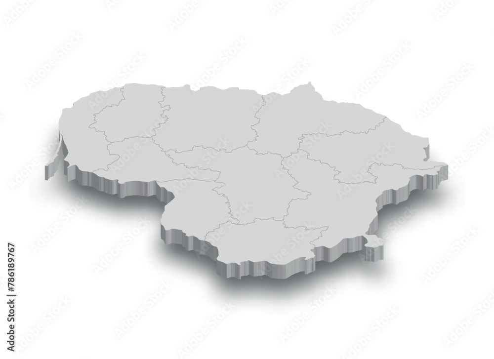 3d Lithuania white map with regions isolated