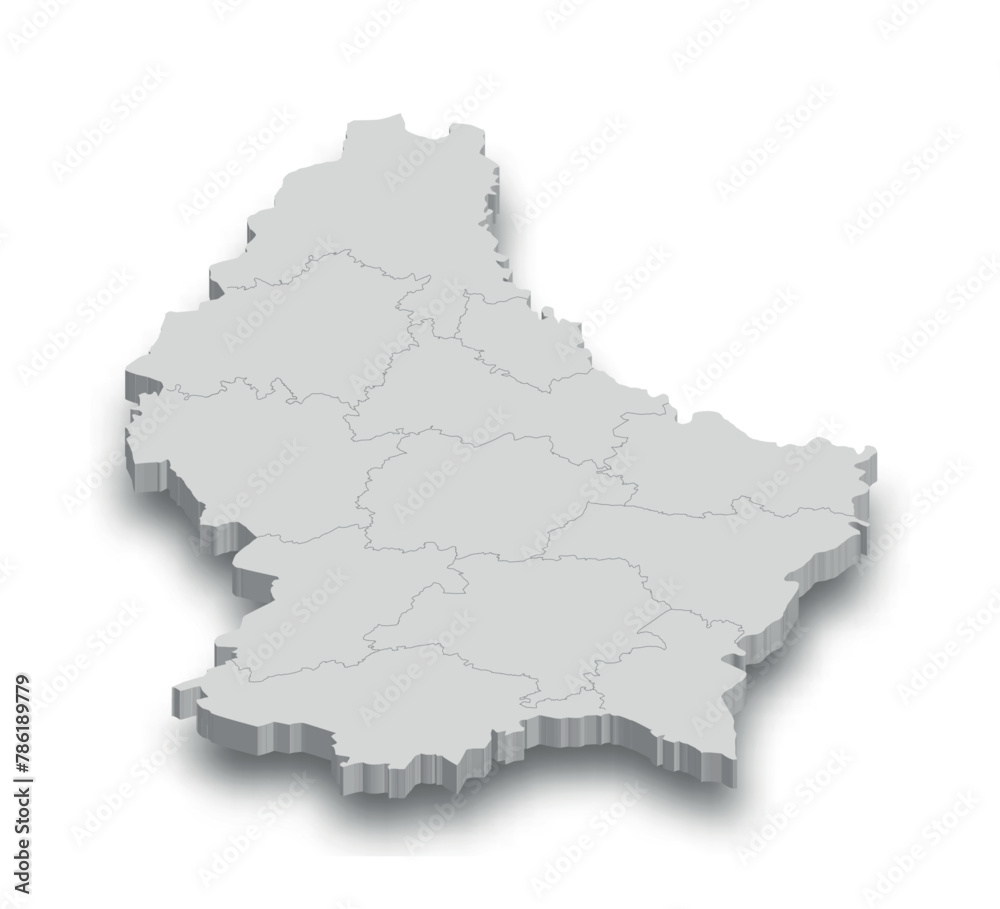 3d Luxembourg white map with regions isolated
