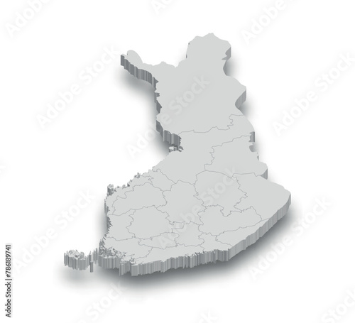 3d Finland white map with regions isolated