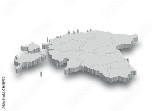 3d Estonia white map with regions isolated