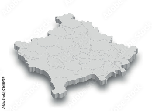 3d Kosovo white map with regions isolated